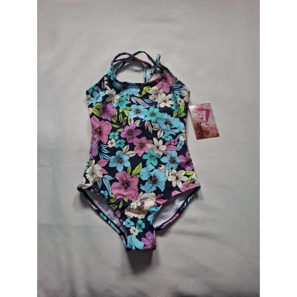 Kanu‎ Surf  Swimsuit Girls 8 Floral Navy One Piece Tina 3823